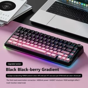 EQWK75 Tri-Mode Mechanical Keyboard - Bluetooth, 2.4G Wireless Wired Gasket Mount for Laptop Gaming eSports - BLACK BERRY GRADEINT VERTICAL