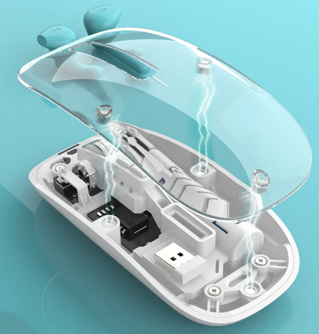 EQ-TW Rechargeable TRANSPARENT Bluetooth 2.4G Wireless Mouse RGB Backlight USB TYPE-C Silent Switch Ultra-thin Wireless Mouse - Image 4