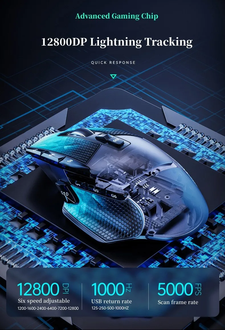 EQ12DW XM90B Wireless 12 BTN Gaming Mouse Ergonomic Silent Gamer Laptop Mouse With 10 Silent Click Buttons 5 Adjustable DPI Plug Play for Pc - Image 6