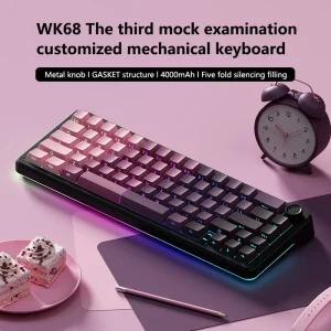 WK68 New Mechanical Keyboard 2.4G Wireless USB RGB Backlight Hot Swap Gasket PBT Keycaps Knob Switch Customize Gaming - Black Berry Gradient - Rouge Axis