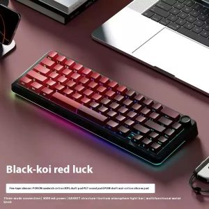 WK68 New Mechanical Keyboard 2.4G Wireless USB RGB Backlight Hot Swap Gasket PBT Keycaps Knob Switch Customize Gaming - Black - Koi Red Luck - Rouge Switch